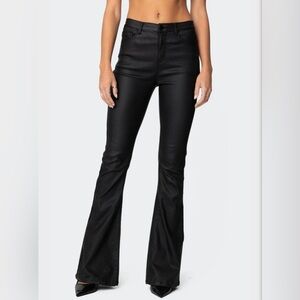 Edikted Luna Faux Leather Flare Jeans Black